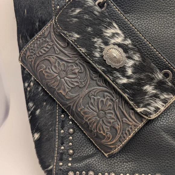 Trinity Ranch Rare Studded Spotted Cowhide Leather Bag Purse & Wallet Crossbody - Picture 2 of 11